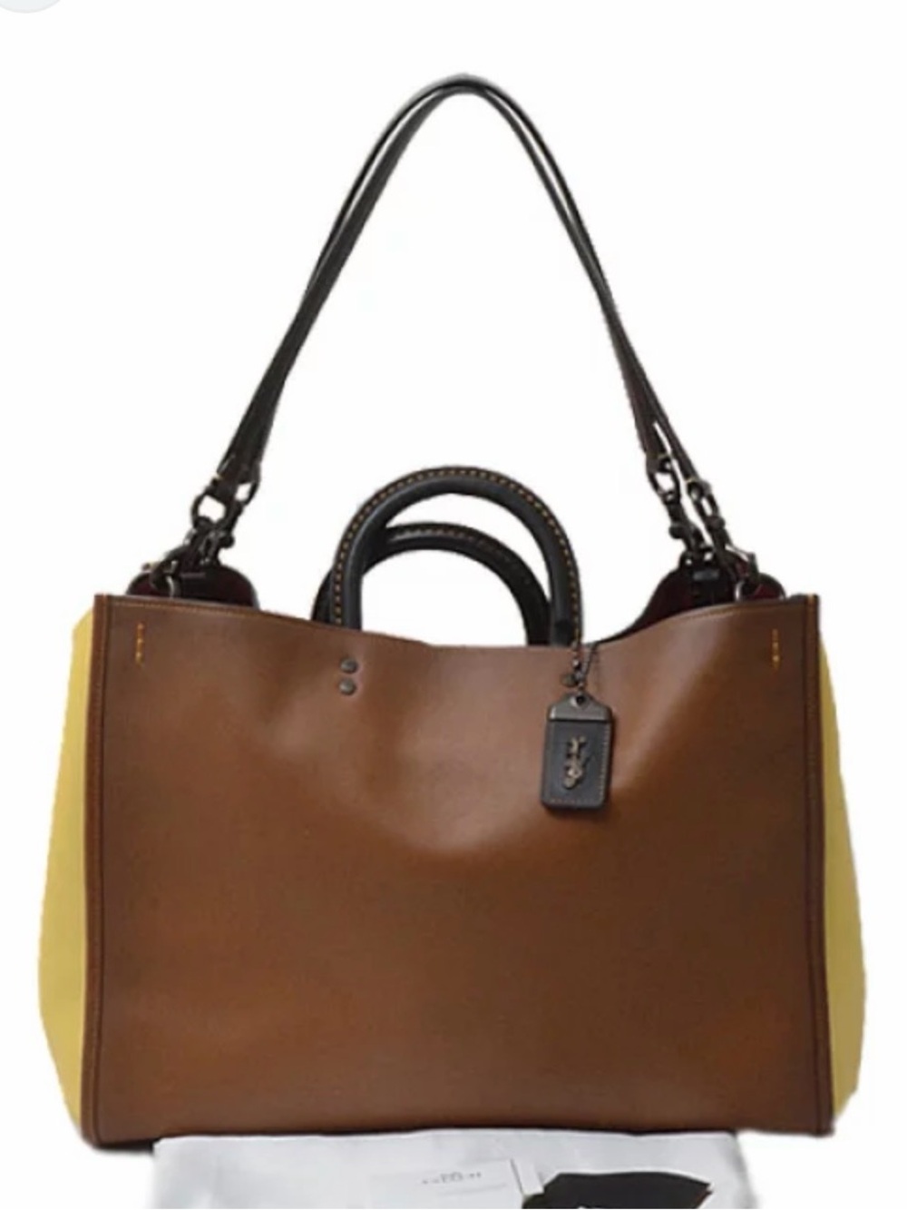 Coach Rouge Leather Colorblock Tote Bag in Brown, Yellow & Burgundy